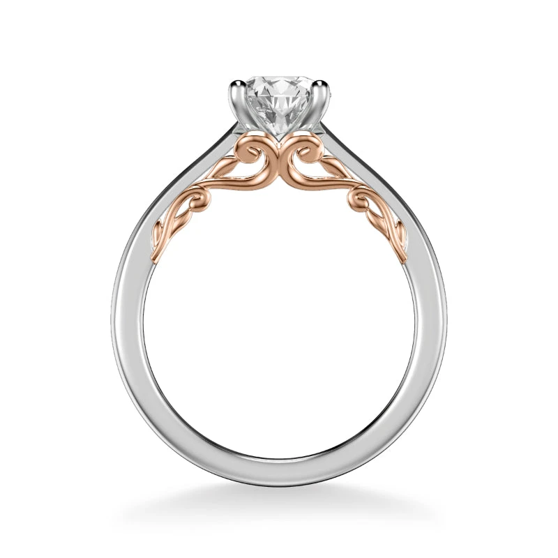 ArtCarved Bridal Artcarved Bridal Mounted With CZ Center Classic Lyric Engagement Ring Carly 14K White Gold Primary & 14K Rose Gold - Image 3