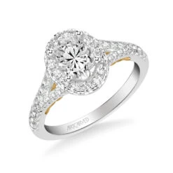 ArtCarved Bridal Artcarved Bridal Semi-Mounted With Side Stones Classic Lyric Halo Engagement Ring Augusta 14K White Gold Primary & 14K Yellow Gold