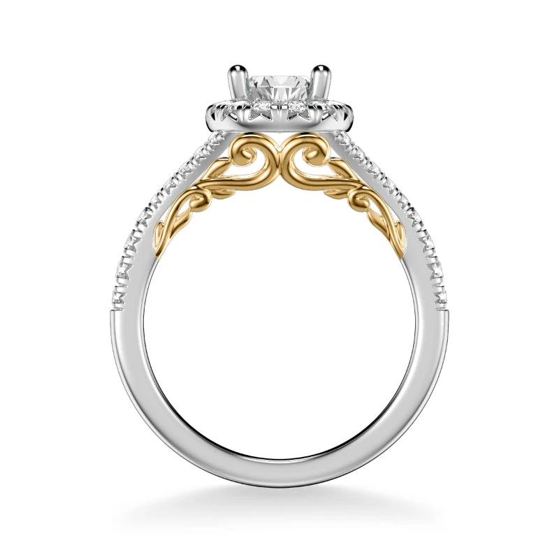ArtCarved Bridal Artcarved Bridal Semi-Mounted With Side Stones Classic Lyric Halo Engagement Ring Augusta 18K White Gold Primary & 18K Yellow Gold - Image 3