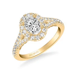 ArtCarved Bridal Artcarved Bridal Mounted With CZ Center Classic Lyric Halo Engagement Ring Augusta 18K Yellow Gold