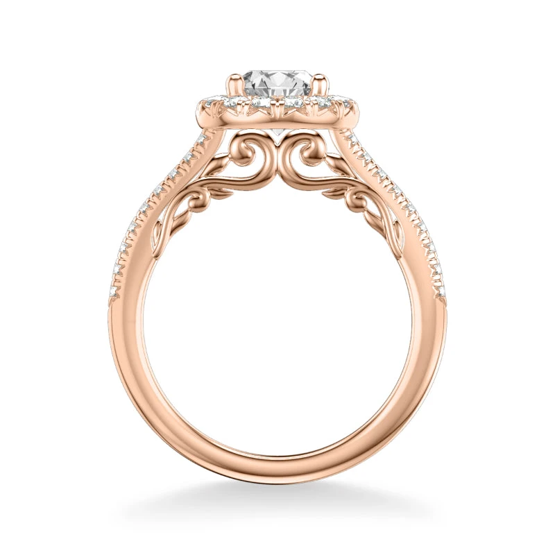 ArtCarved Bridal Artcarved Bridal Semi-Mounted With Side Stones Classic Lyric Halo Engagement Ring Hazel 14K Rose Gold - Image 3