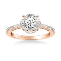 ArtCarved Bridal Artcarved Bridal Semi-Mounted With Side Stones Classic Lyric Halo Engagement Ring Gladys 14K Rose Gold