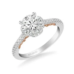 ArtCarved Bridal Artcarved Bridal Mounted With CZ Center Classic Lyric Halo Engagement Ring Gladys 14K White Gold Primary & 14K Rose Gold