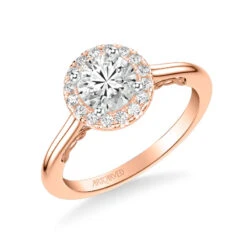 ArtCarved Bridal Artcarved Bridal Semi-Mounted With Side Stones Classic Lyric Halo Engagement Ring Cleo 14K Rose Gold