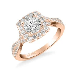ArtCarved Bridal Artcarved Bridal Mounted With CZ Center Contemporary Lyric Halo Engagement Ring Shelby 14K Rose Gold