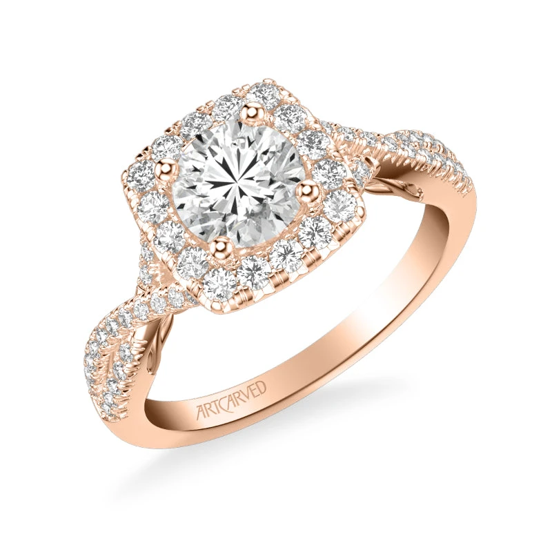 ArtCarved Bridal Artcarved Bridal Mounted With CZ Center Contemporary Lyric Halo Engagement Ring Shelby 14K Rose Gold
