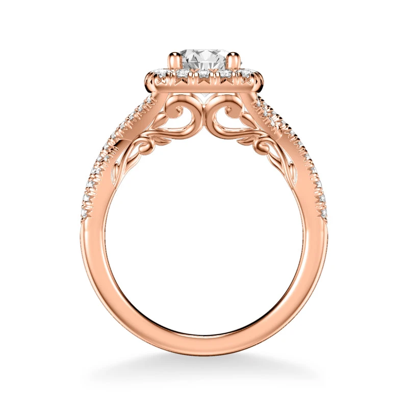 ArtCarved Bridal Artcarved Bridal Mounted With CZ Center Contemporary Lyric Halo Engagement Ring Shelby 14K Rose Gold - Image 3