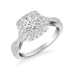 ArtCarved Bridal Artcarved Bridal Mounted With CZ Center Contemporary Lyric Halo Engagement Ring Shelby 14K White Gold