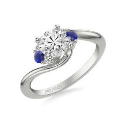 ArtCarved Bridal Artcarved Bridal Semi-Mounted With Side Stones Contemporary Engagement Ring 14K White Gold & Blue Sapphire