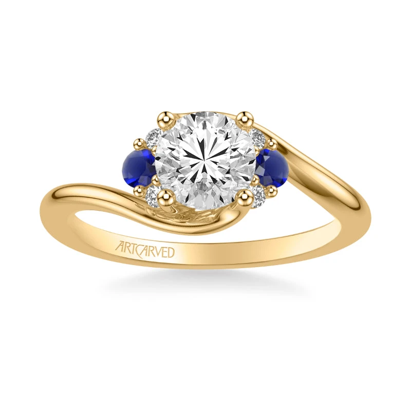 ArtCarved Bridal Artcarved Bridal Semi-Mounted With Side Stones Contemporary Engagement Ring 14K Yellow Gold & Blue Sapphire - Image 2