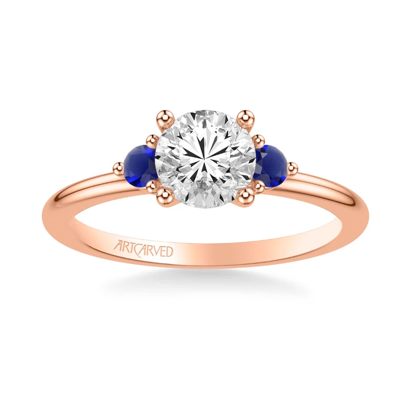 ArtCarved Bridal Artcarved Bridal Mounted With CZ Center Classic Engagement Ring 14K Rose Gold & Blue Sapphire - Image 2