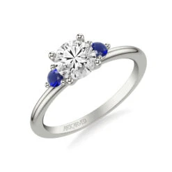 ArtCarved Bridal Artcarved Bridal Mounted With CZ Center Classic Engagement Ring 18K White Gold & Blue Sapphire