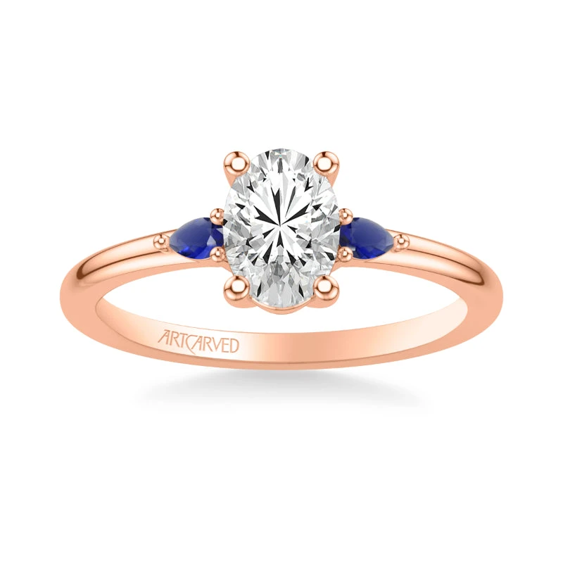 ArtCarved Bridal Artcarved Bridal Semi-Mounted With Side Stones Classic Gemstone Engagement Ring 14K Rose Gold & Blue Sapphire - Image 2