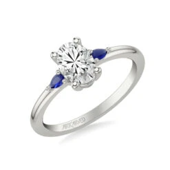 ArtCarved Bridal Artcarved Bridal Mounted With CZ Center Classic Engagement Ring 14K White Gold & Blue Sapphire
