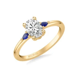 ArtCarved Bridal Artcarved Bridal Semi-Mounted With Side Stones Classic Gemstone Engagement Ring 18K Yellow Gold & Blue Sapphire