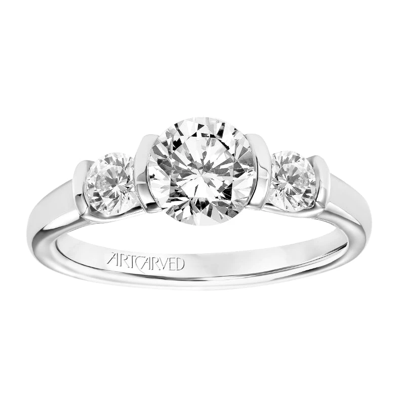 ArtCarved Bridal Artcarved Bridal Mounted With CZ Center Contemporary 3-Stone Engagement Ring Adriana 14K White Gold - Image 4