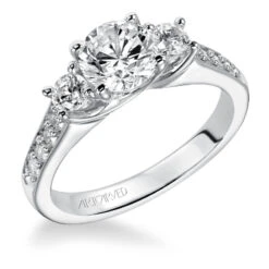 ArtCarved Bridal Artcarved Bridal Semi-Mounted With Side Stones Classic 3-Stone Engagement Ring Natalia 14K White Gold