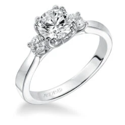 ArtCarved Bridal Artcarved Bridal Mounted With CZ Center Classic 3-Stone Engagement Ring Amanda 14K White Gold