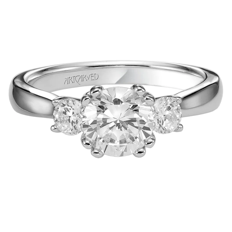 ArtCarved Bridal Artcarved Bridal Mounted With CZ Center Classic 3-Stone Engagement Ring Amanda 14K White Gold - Image 2