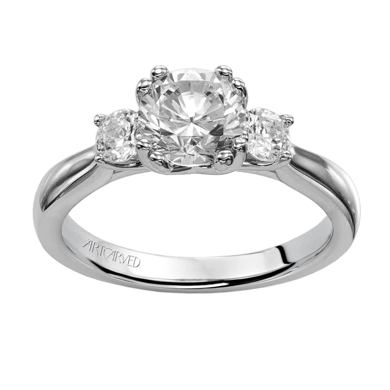 ArtCarved Bridal Artcarved Bridal Mounted With CZ Center Classic 3-Stone Engagement Ring Amanda 14K White Gold - Image 4