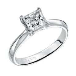 ArtCarved Bridal Artcarved Bridal Semi-Mounted With Side Stones Classic Solitaire Engagement Ring Vivian 14K White Gold