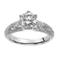 ArtCarved Bridal Artcarved Bridal Semi-Mounted With Side Stones Vintage Engagement Ring Amy 14K White Gold