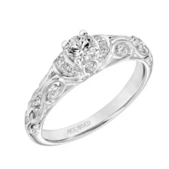 ArtCarved Bridal Artcarved Bridal Semi-Mounted With Side Stones Vintage Engagement Ring Peyton 18K White Gold