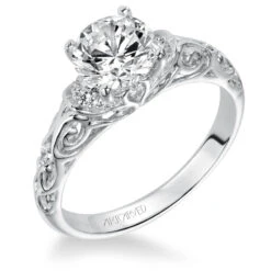 ArtCarved Bridal Artcarved Bridal Mounted With CZ Center Vintage Engagement Ring Peyton 14K White Gold