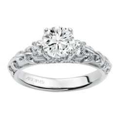 ArtCarved Bridal Artcarved Bridal Mounted With CZ Center Vintage 3-Stone Engagement Ring Avery 14K White Gold