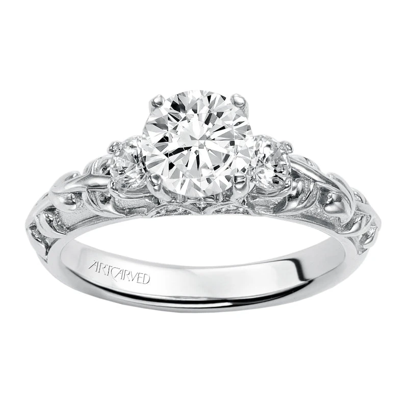 ArtCarved Bridal Artcarved Bridal Semi-Mounted With Side Stones Vintage 3-Stone Engagement Ring Avery 14K White Gold