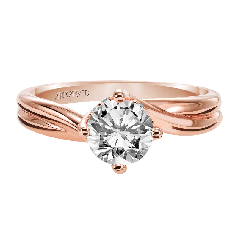 ArtCarved Bridal Artcarved Bridal Semi-Mounted With Side Stones Contemporary Twist Solitaire Engagement Ring Whitney 14K Rose Gold - Image 2