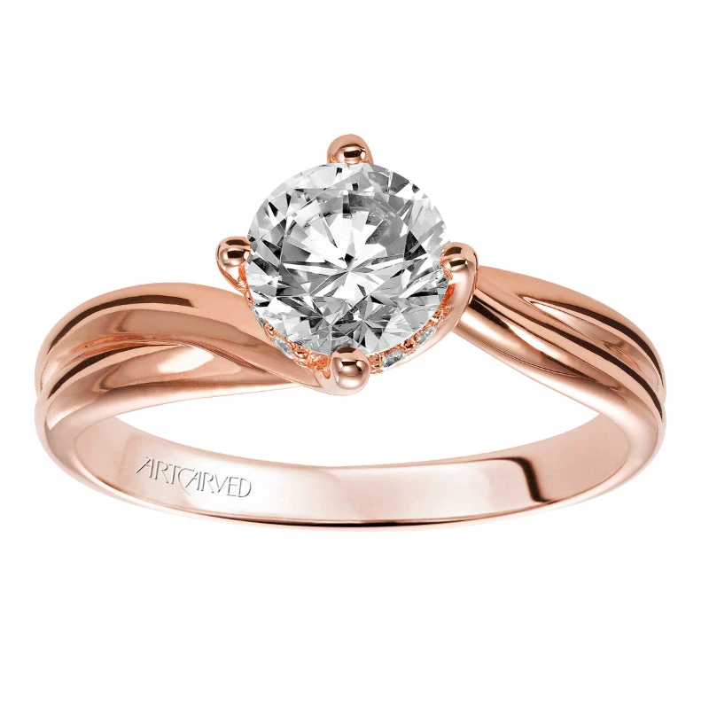 ArtCarved Bridal Artcarved Bridal Semi-Mounted With Side Stones Contemporary Twist Solitaire Engagement Ring Whitney 14K Rose Gold - Image 4
