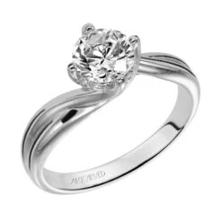 ArtCarved Bridal Artcarved Bridal Semi-Mounted With Side Stones Contemporary Twist Solitaire Engagement Ring Whitney 14K White Gold