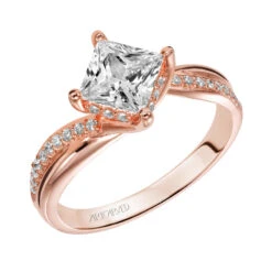ArtCarved Bridal Artcarved Bridal Mounted With CZ Center Contemporary Twist Diamond Engagement Ring Stella 14K Rose Gold