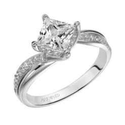 ArtCarved Bridal Artcarved Bridal Semi-Mounted With Side Stones Contemporary Twist Diamond Engagement Ring Stella 14K White Gold