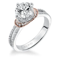 ArtCarved Bridal Artcarved Bridal Semi-Mounted With Side Stones Contemporary Engagement Ring Alexandria 14K White Gold Primary & 14K Rose Gold