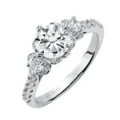 ArtCarved Bridal Artcarved Bridal Mounted With CZ Center Contemporary 3-Stone Engagement Ring Cindy 14K White Gold