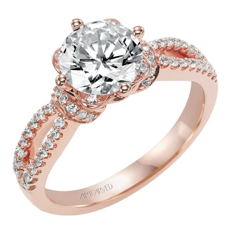 ArtCarved Bridal Artcarved Bridal Mounted With CZ Center Contemporary Floral Diamond Engagement Ring Phoebe 14K Rose Gold