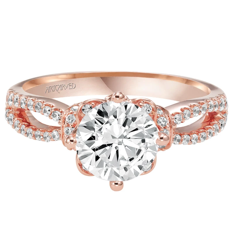 ArtCarved Bridal Artcarved Bridal Mounted With CZ Center Contemporary Floral Diamond Engagement Ring Phoebe 14K Rose Gold - Image 2