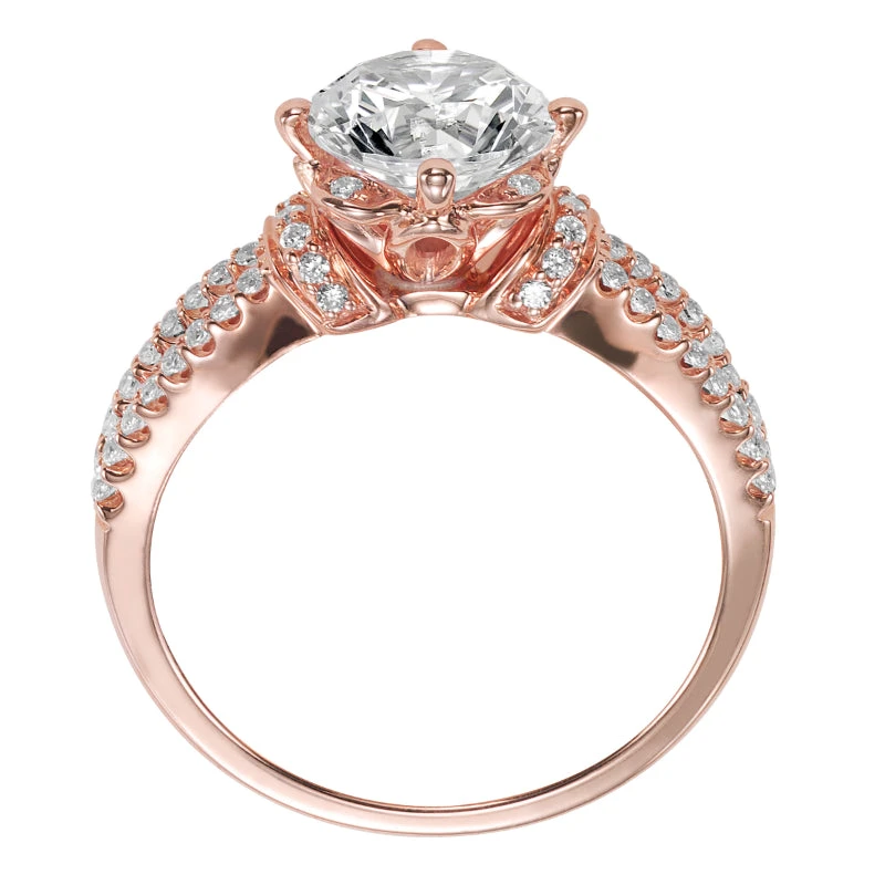 ArtCarved Bridal Artcarved Bridal Mounted With CZ Center Contemporary Floral Diamond Engagement Ring Phoebe 14K Rose Gold - Image 3