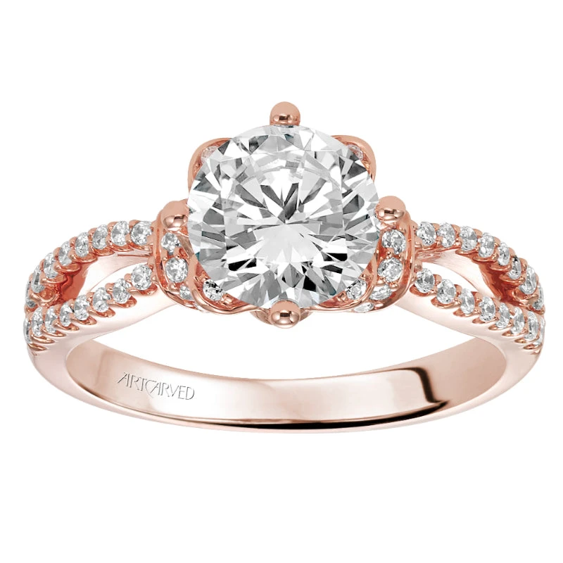 ArtCarved Bridal Artcarved Bridal Mounted With CZ Center Contemporary Floral Diamond Engagement Ring Phoebe 14K Rose Gold - Image 4