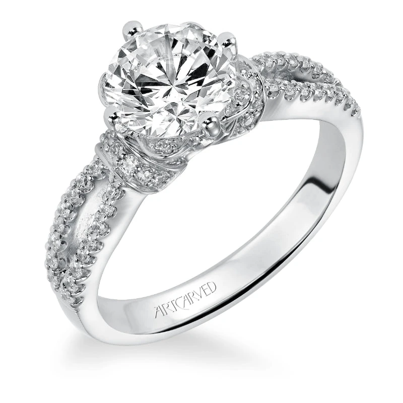 ArtCarved Bridal Artcarved Bridal Mounted With CZ Center Contemporary Floral Diamond Engagement Ring Phoebe 14K White Gold