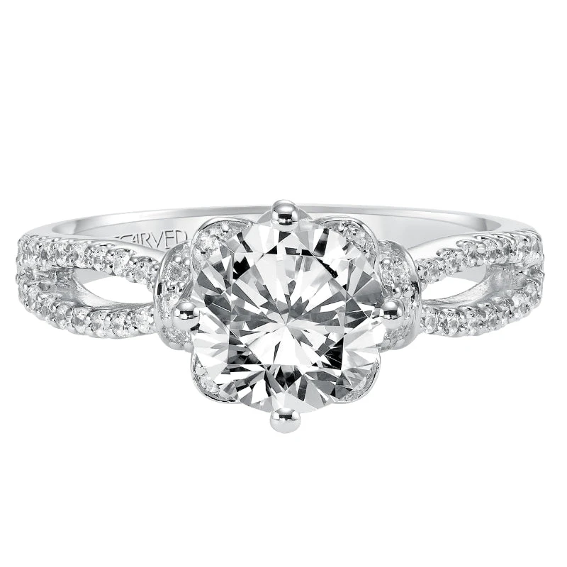 ArtCarved Bridal Artcarved Bridal Mounted With CZ Center Contemporary Floral Diamond Engagement Ring Phoebe 14K White Gold - Image 2