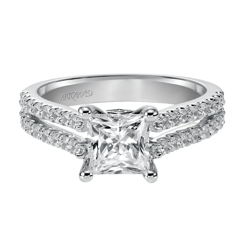 ArtCarved Bridal Artcarved Bridal Mounted With CZ Center Classic Engagement Ring Robyn 14K White Gold - Image 2