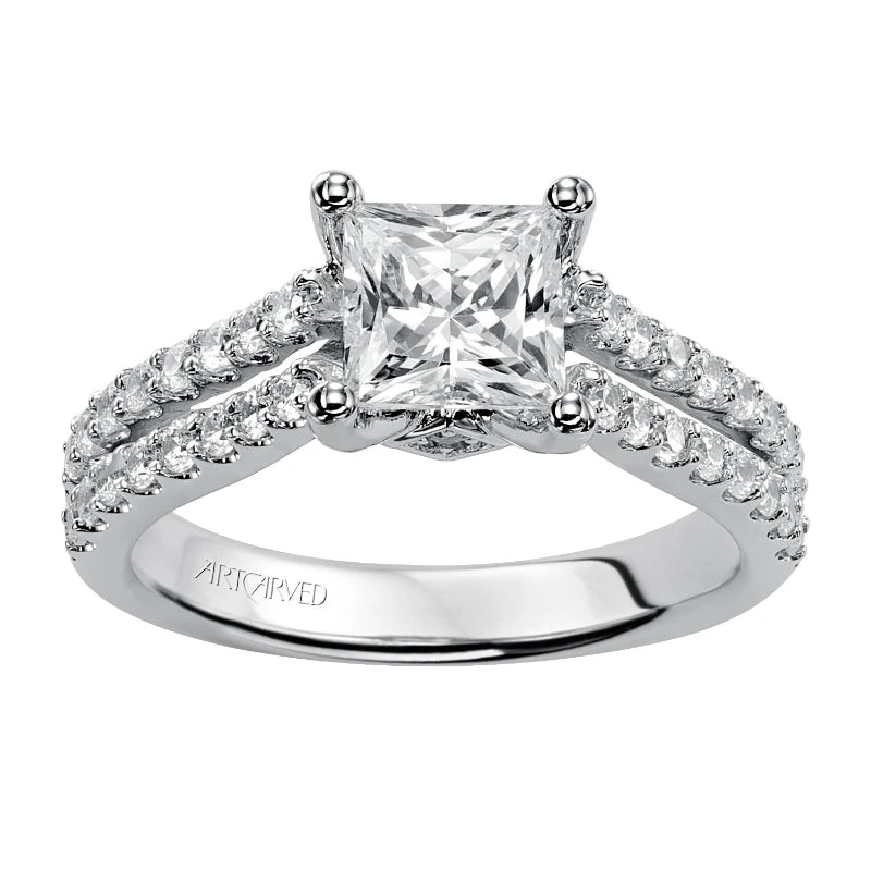 ArtCarved Bridal Artcarved Bridal Semi-Mounted With Side Stones Classic Engagement Ring Robyn 14K White Gold - Image 4
