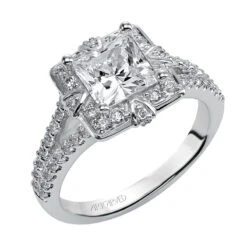 ArtCarved Bridal Artcarved Bridal Mounted With CZ Center Contemporary Halo Engagement Ring Mona 14K White Gold