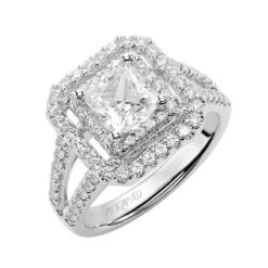 ArtCarved Bridal Artcarved Bridal Semi-Mounted With Side Stones Classic Halo Engagement Ring Francine 14K White Gold