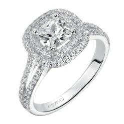 ArtCarved Bridal Artcarved Bridal Semi-Mounted With Side Stones Classic Halo Engagement Ring Betty 14K White Gold