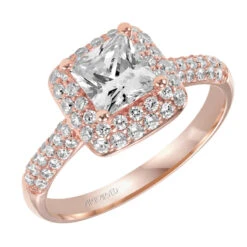 ArtCarved Bridal Artcarved Bridal Mounted With CZ Center Classic Pave Halo Engagement Ring Betsy 14K Rose Gold