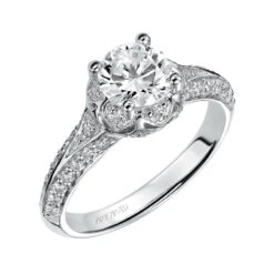 ArtCarved Bridal Artcarved Bridal Semi-Mounted With Side Stones Contemporary Halo Engagement Ring Cynthia 14K White Gold